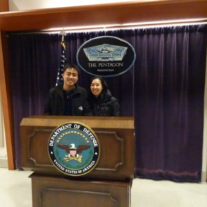 Taking a picture in the visitor area of the Pentagon. No other photos were permitted on the tour!